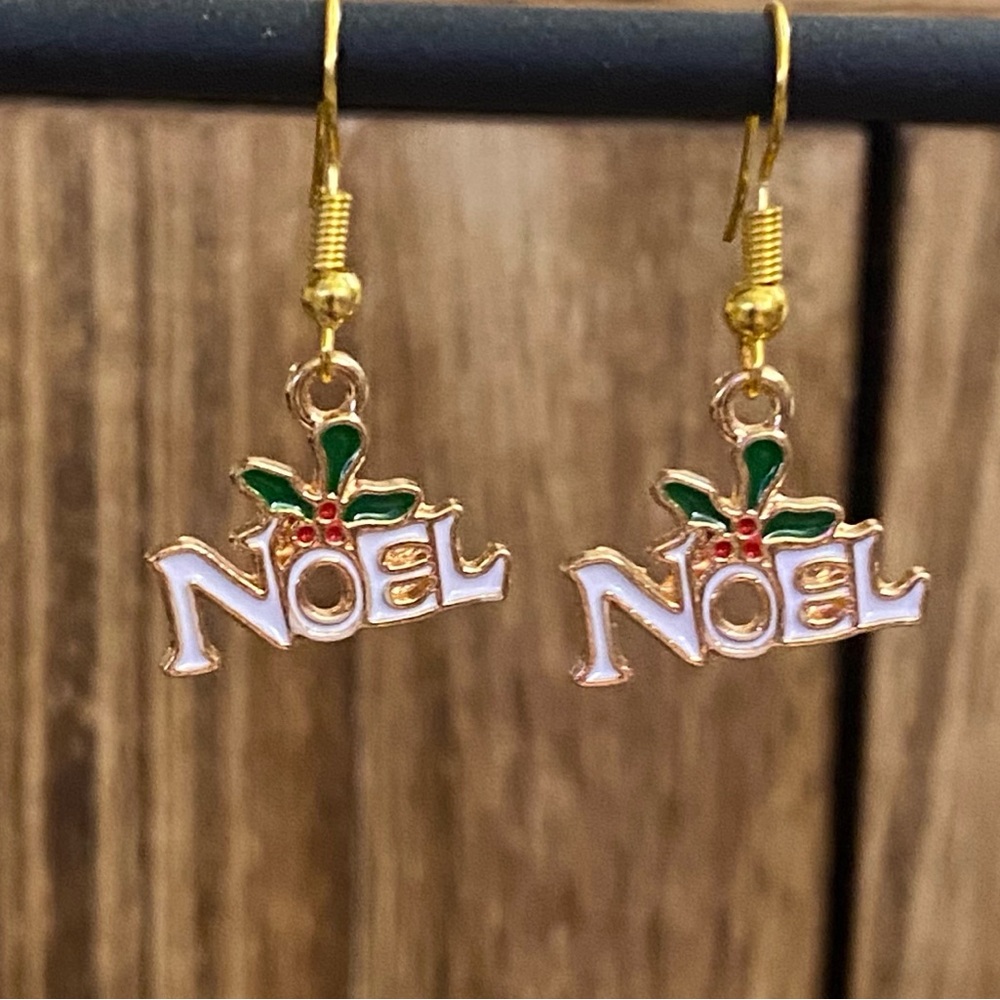 Hand Crafted Holiday Noel Gold Dangle Earrings